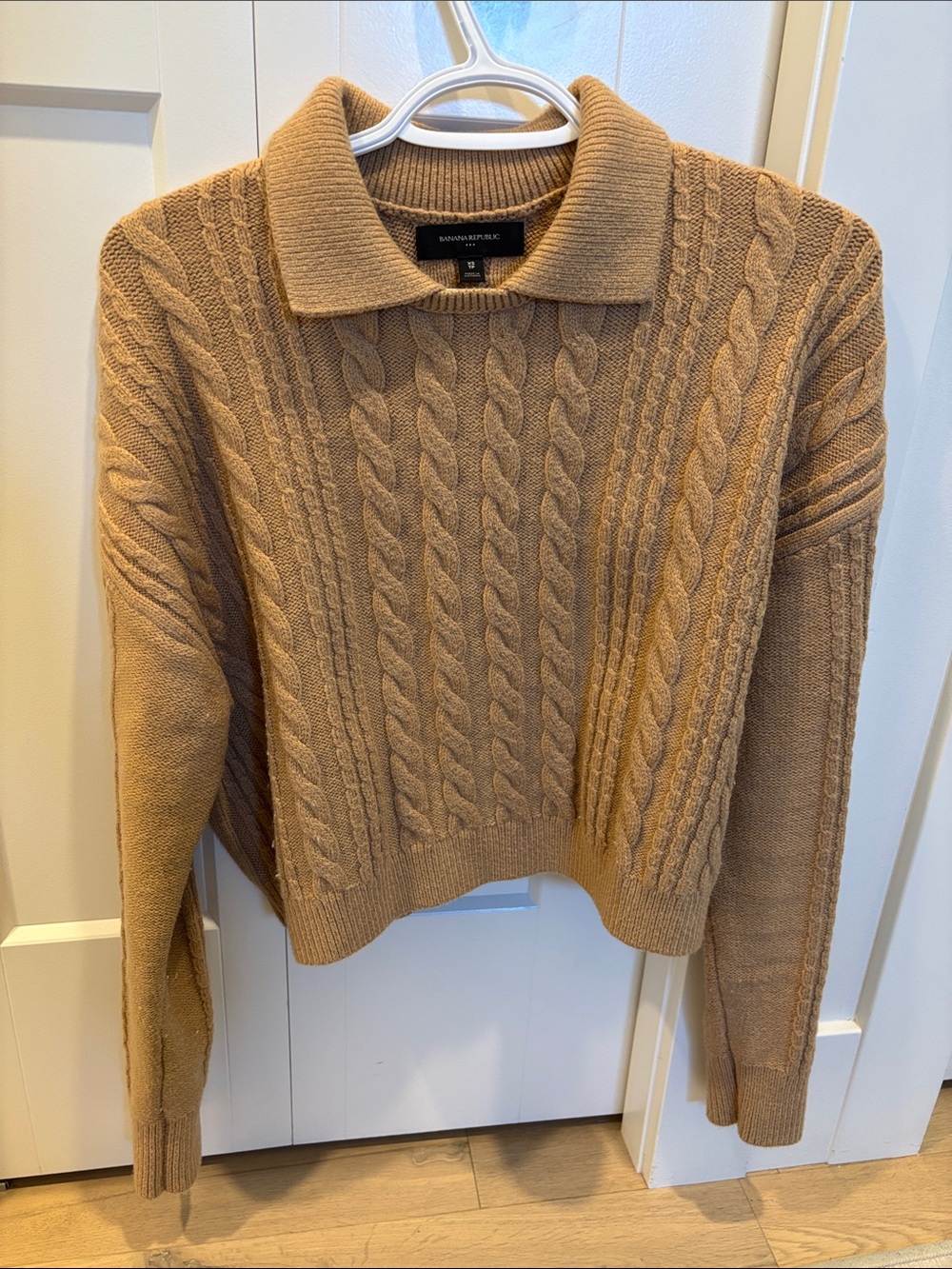 Banana Republic Camel Cable-Knit Polo Sweater